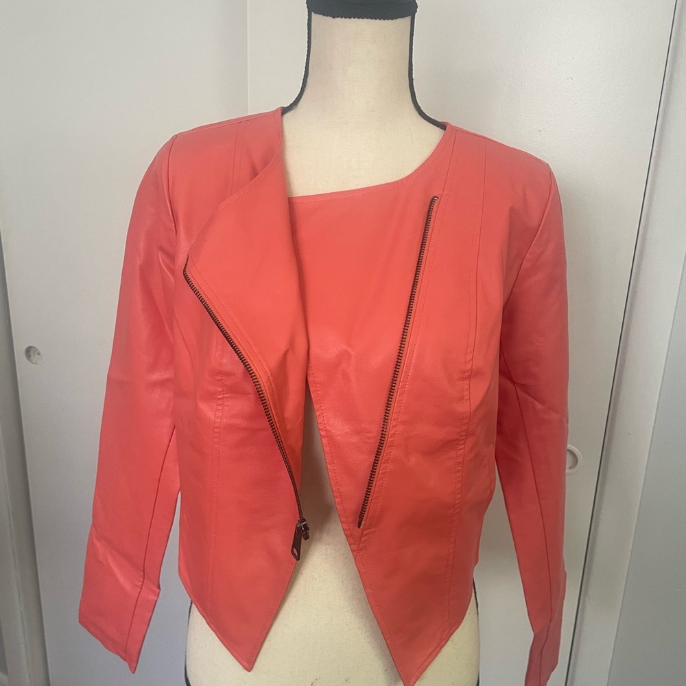 G by Giuliana Vibrant Coral Leather Jacket
